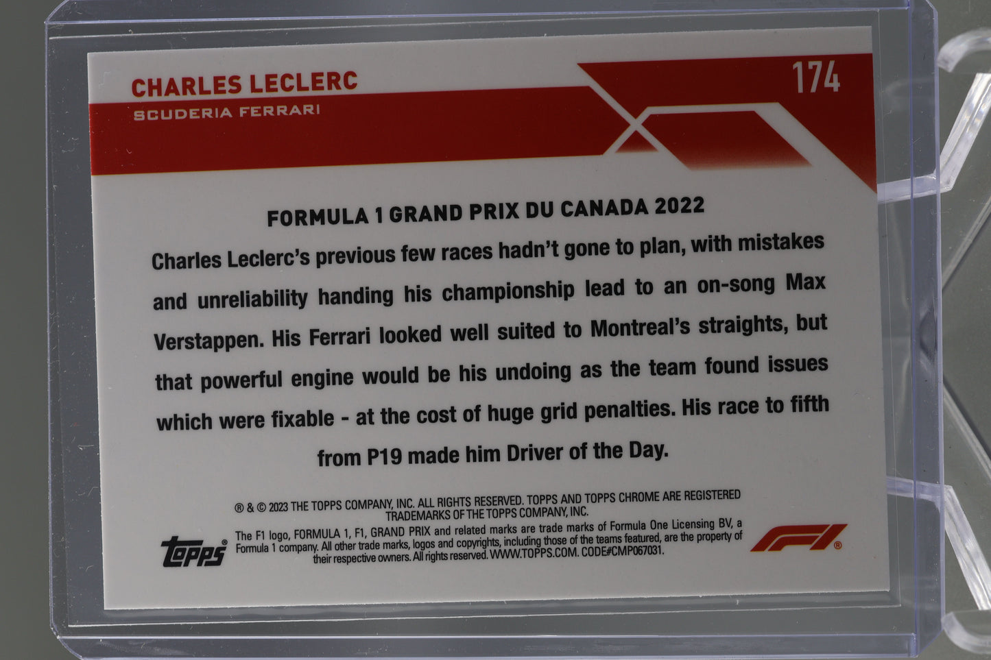 Charles Leclerc 2023 Topps Chrome Formula 1 #174 DOTD Canada 2022 Scuderia