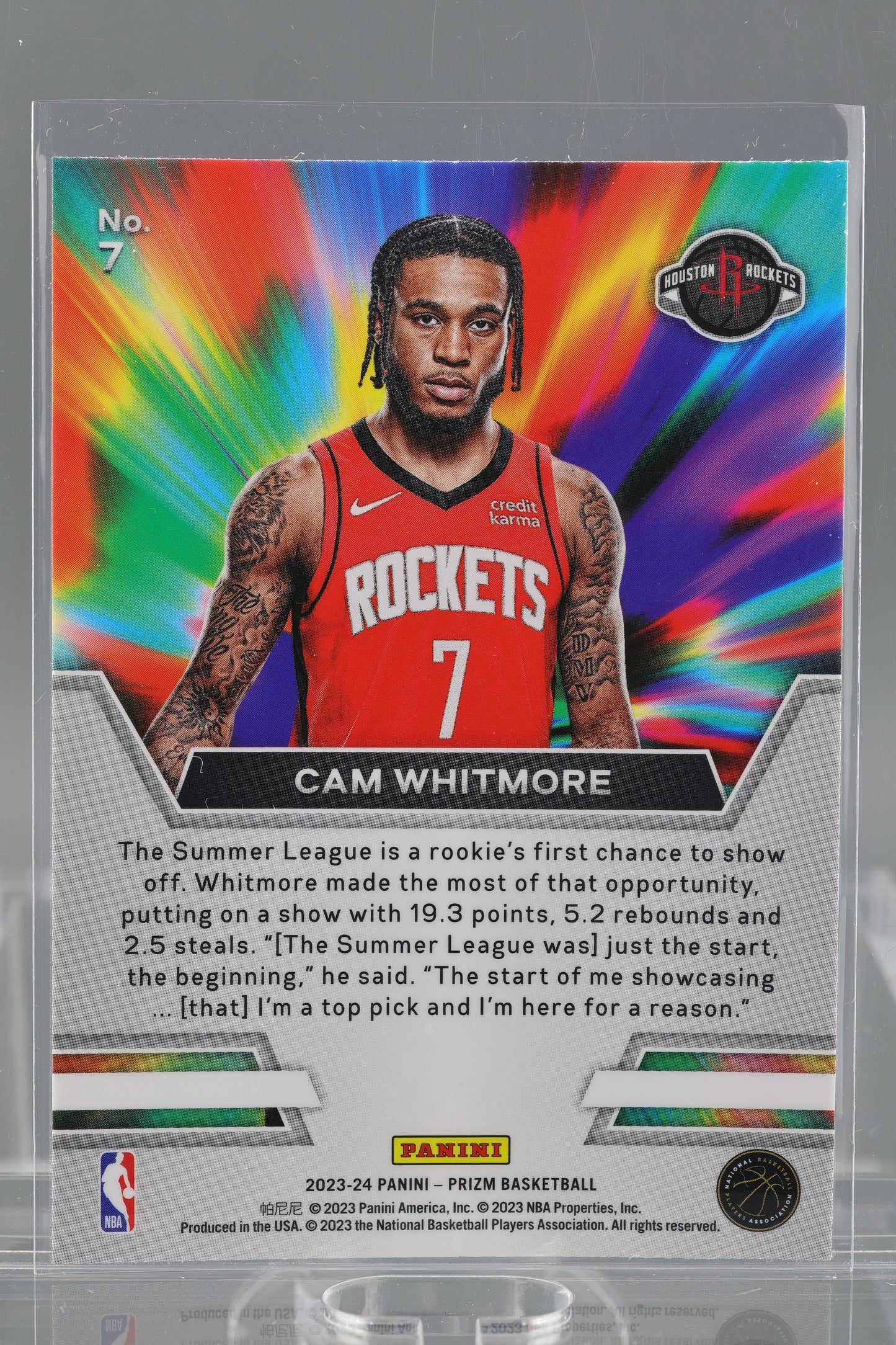 Cam Whitmore 2024 Panini Prizm #7 Instant Impact Rookie Houston Rockets