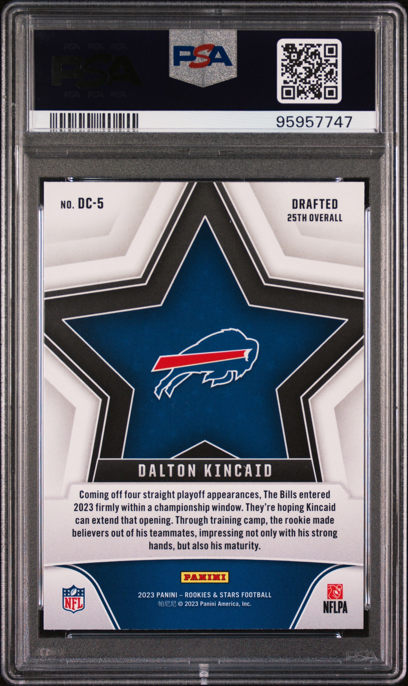 Dalton Kincaid 2023 Panini Rookies & Stars Draft Class #DC5 PSA 10 POP 3