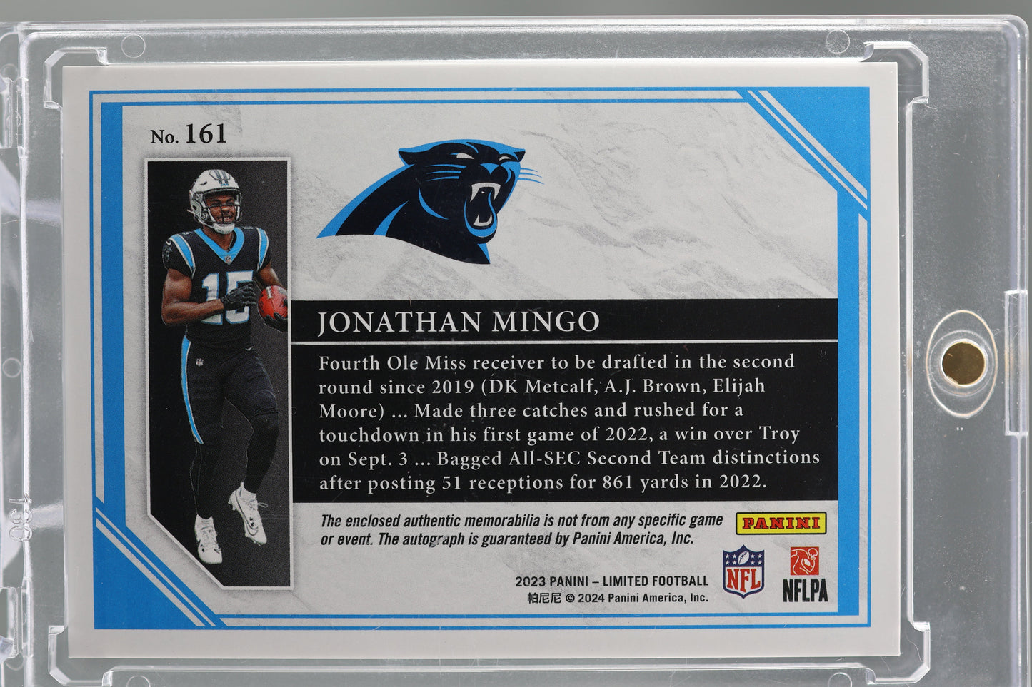 Jonathan Mingo 2023 Limited #161 RPA 3 color 10/29 Carolina Panthers