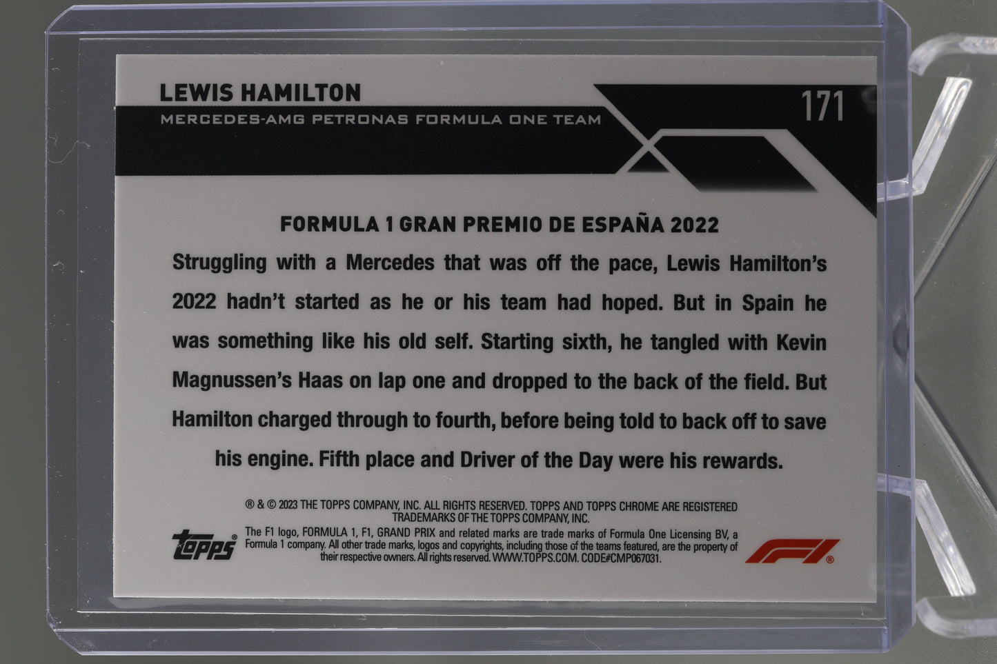 Lewis Hamilton 2023 Topps Chrome Formula 1 #171 Grand Prix DOTD Spain 2022