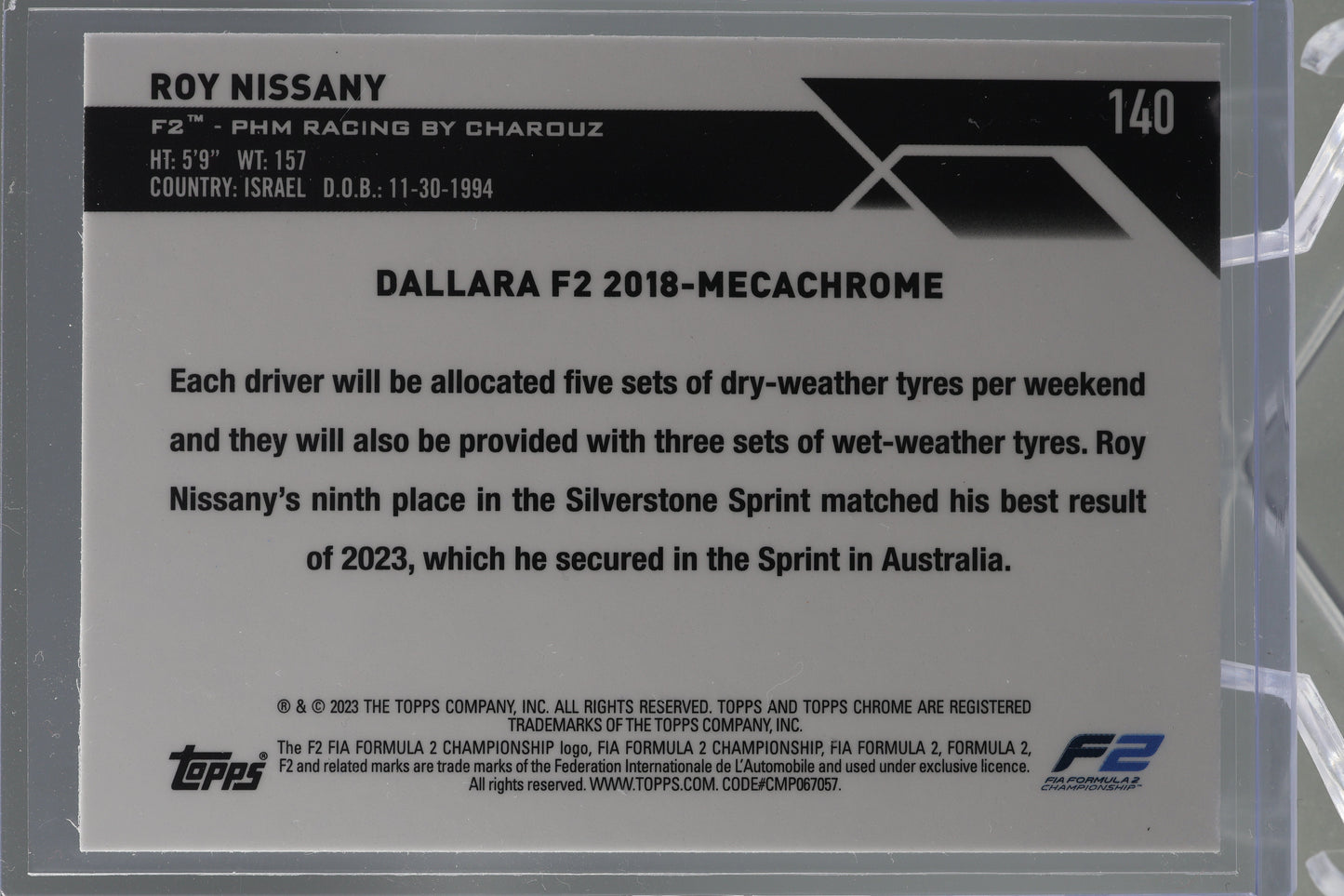 Roy Nissany 2023 Topps Chrome Formula 1 #140 RACECAR F2