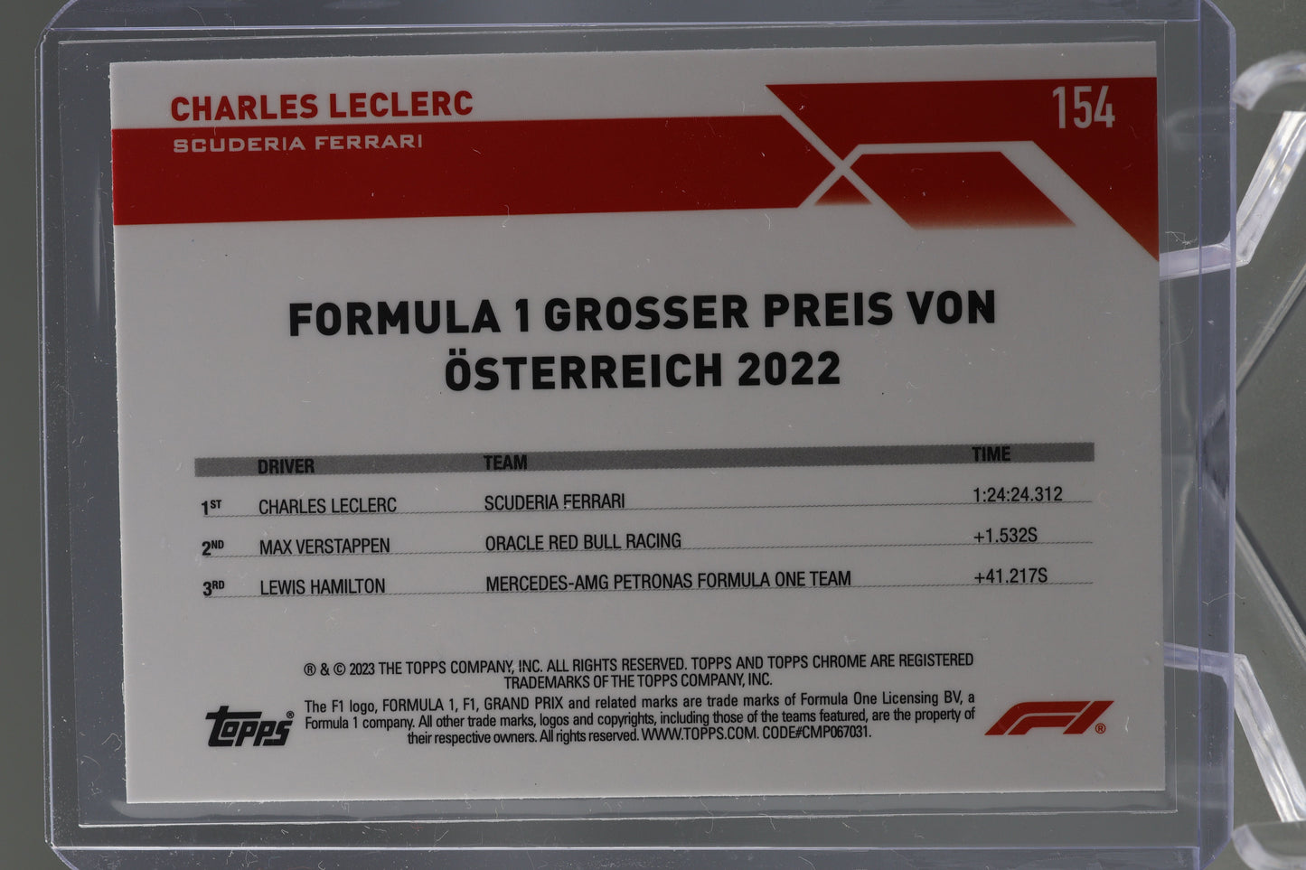 Charles Leclerc 2023 Topps Chrome Formula 1 #154 Grand Prix Winner Austria 2022