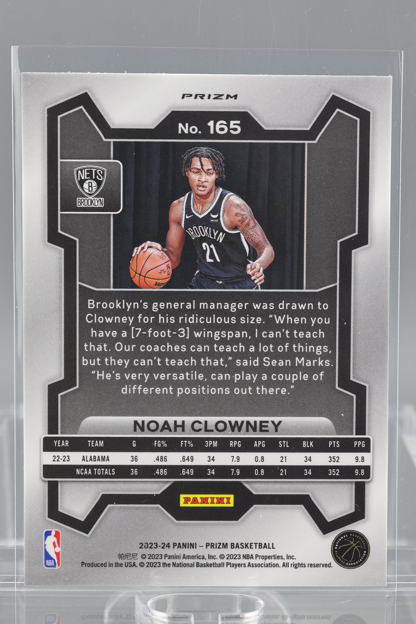 Noah Clowney 2023-24 Panini Prizm Green #165 Rookie Card RC Brooklyn Nets