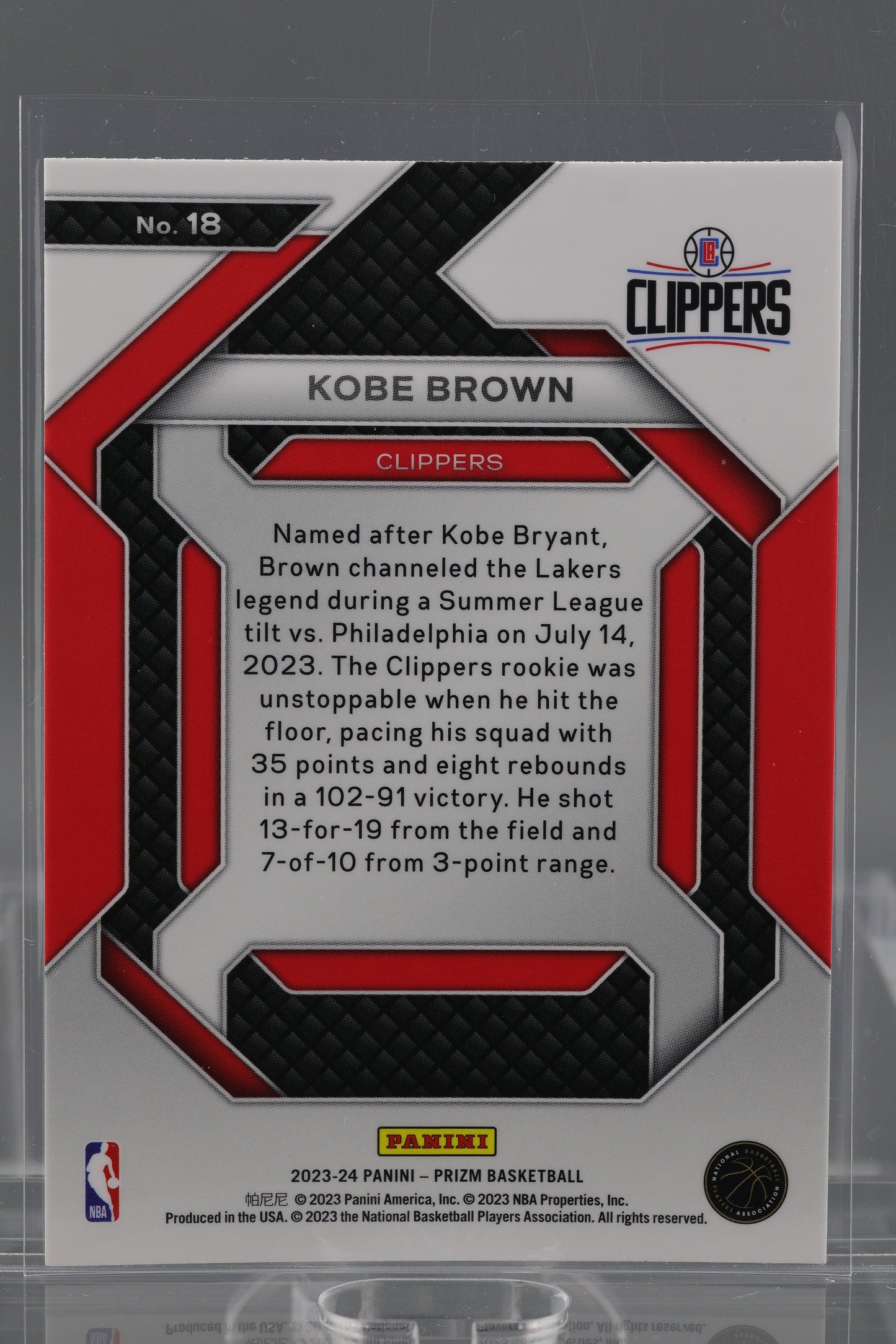 Kobe Brown 2023-24 Panini Prizm Emergent #18 RC Los Angeles Clippers