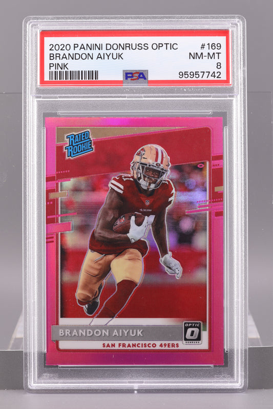 Brandon Aiyuk 2020 Panini Donruss Optic #169 Pink Rated Rookie PSA 8 Rookie RC