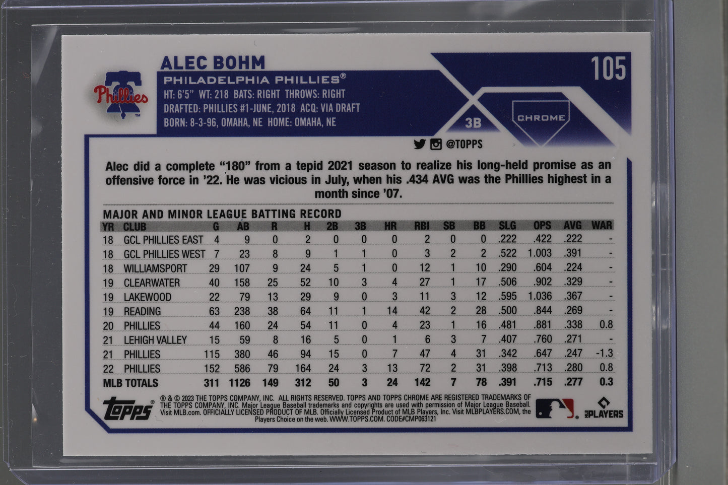 Alec Bohm 2023 Topps Chrome X-Fractor Refractor #105        Philadelphia Phillies