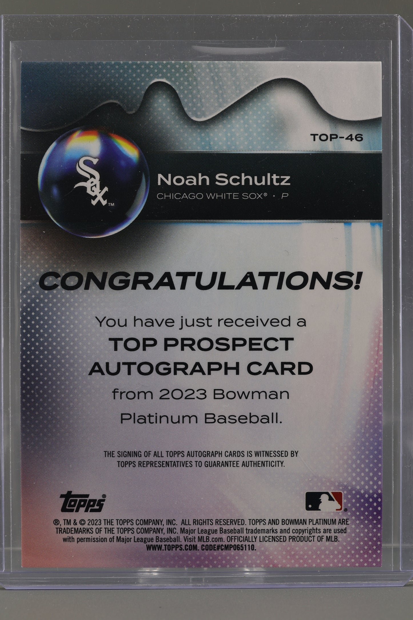 Noah Schultz 2023 Bowman Platinum Top Prospects Autographs  #TOP-46        Chicago White Sox