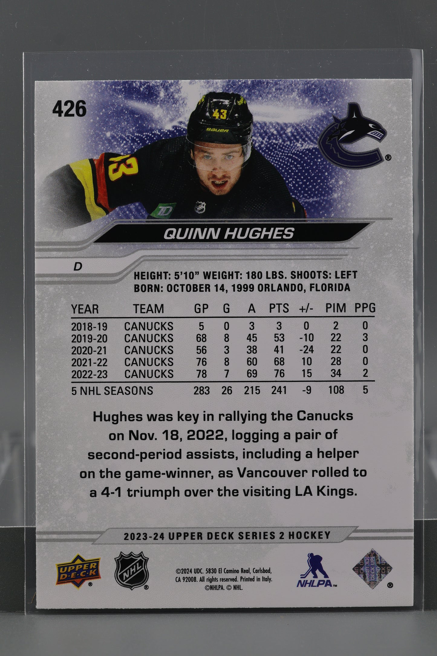 Quinn Hughes 2023 Upper Deck Series Two #426        Vancouver Canucks