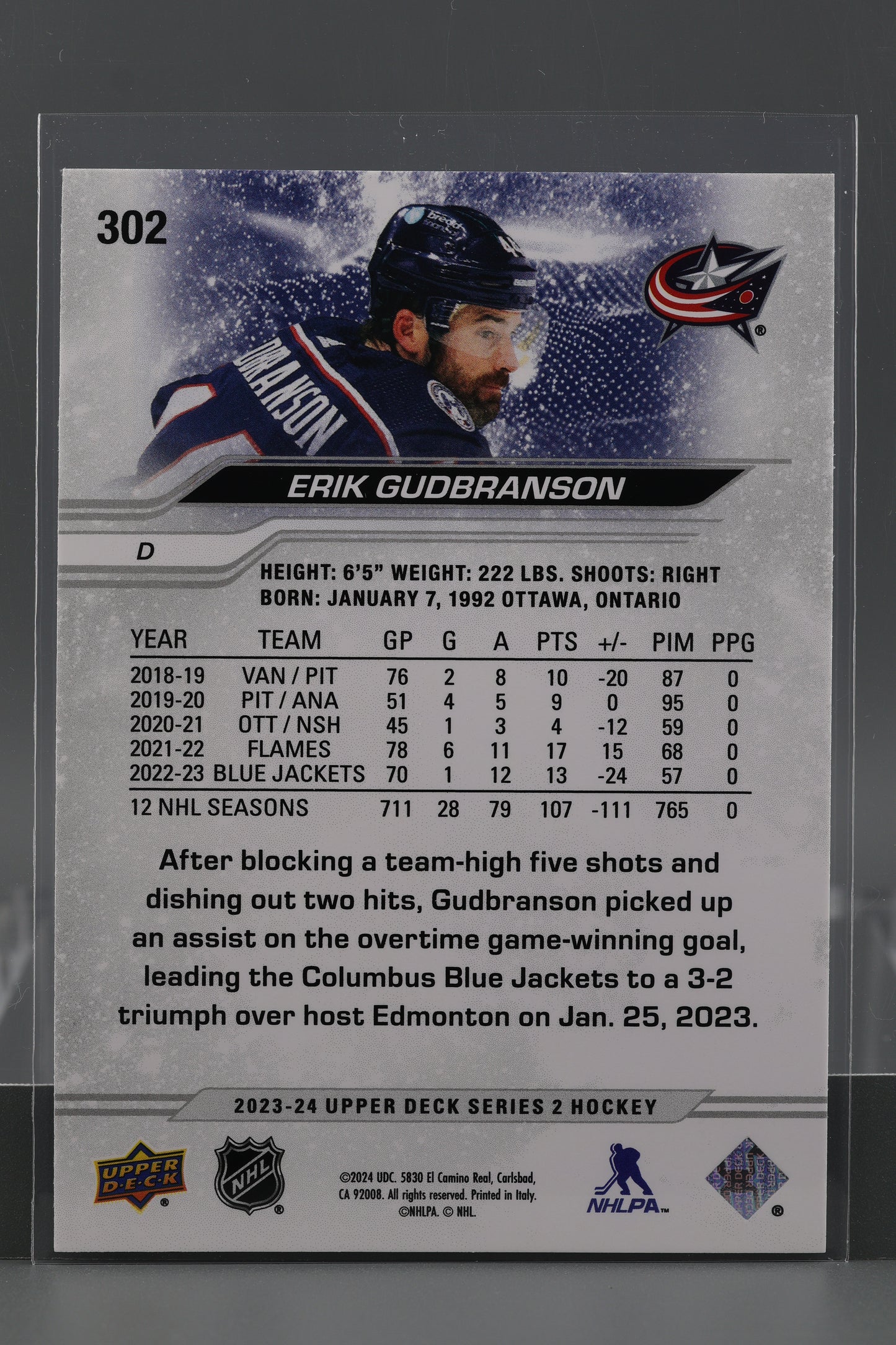 Erik Gudbranson 2023 Upper Deck Series Two #302        Columbus Blue Jackets