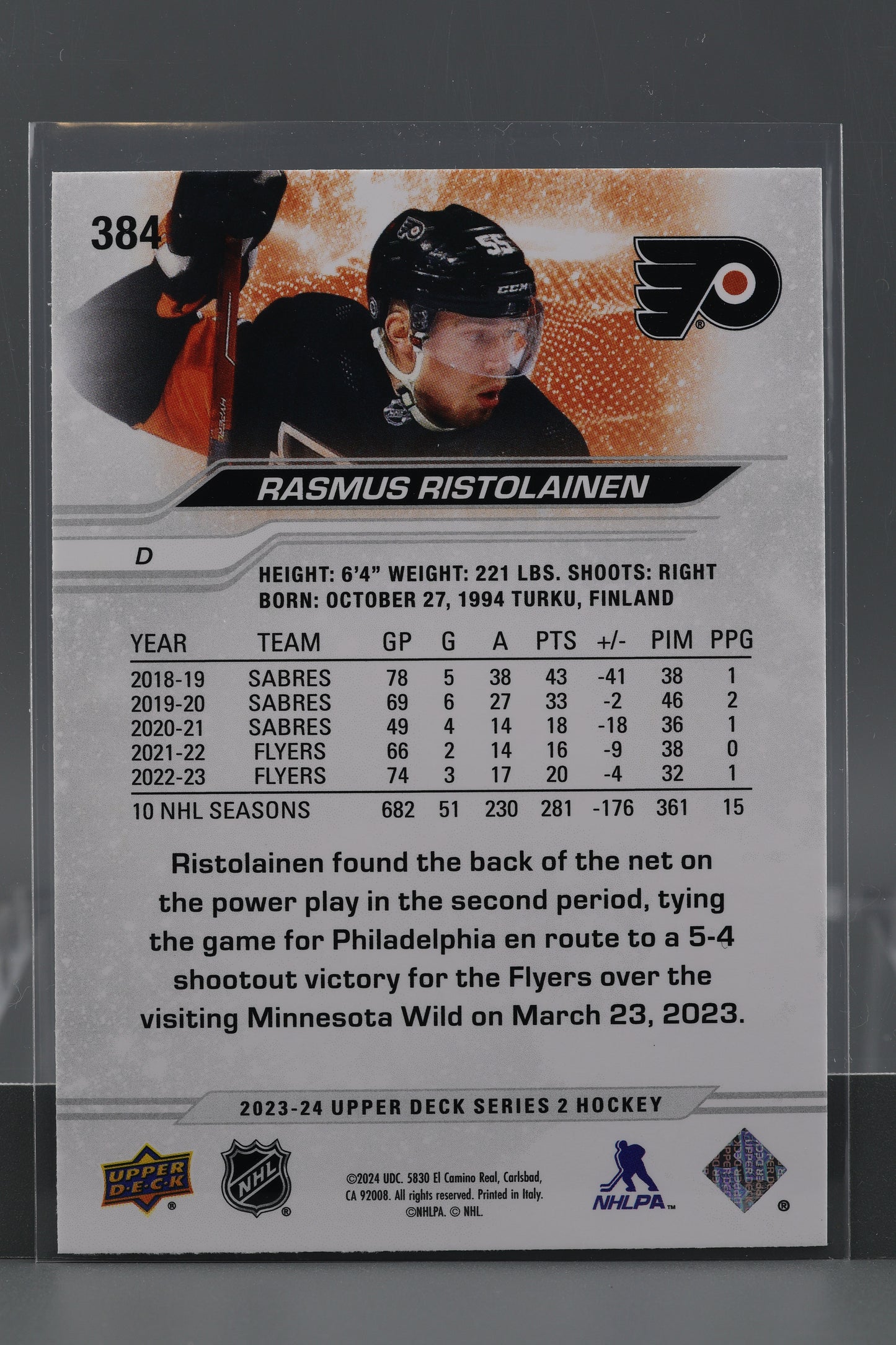 Rasmus Ristolainen 2023 Upper Deck Series Two #384        Philadelphia Flyers