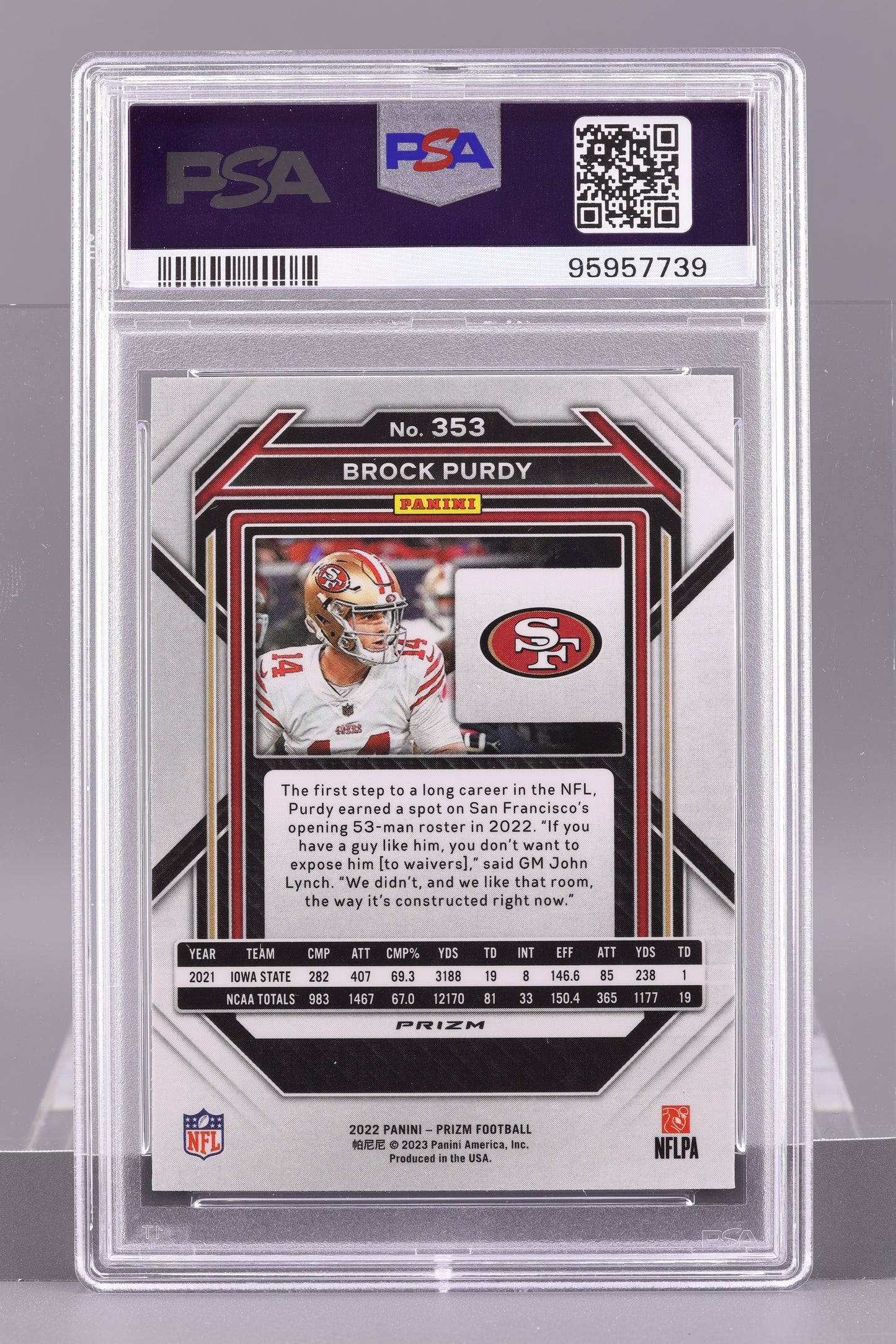 Brock Purdy 2022 Panini Prizm #353 Green Prizm PSA 9 Rookie RC