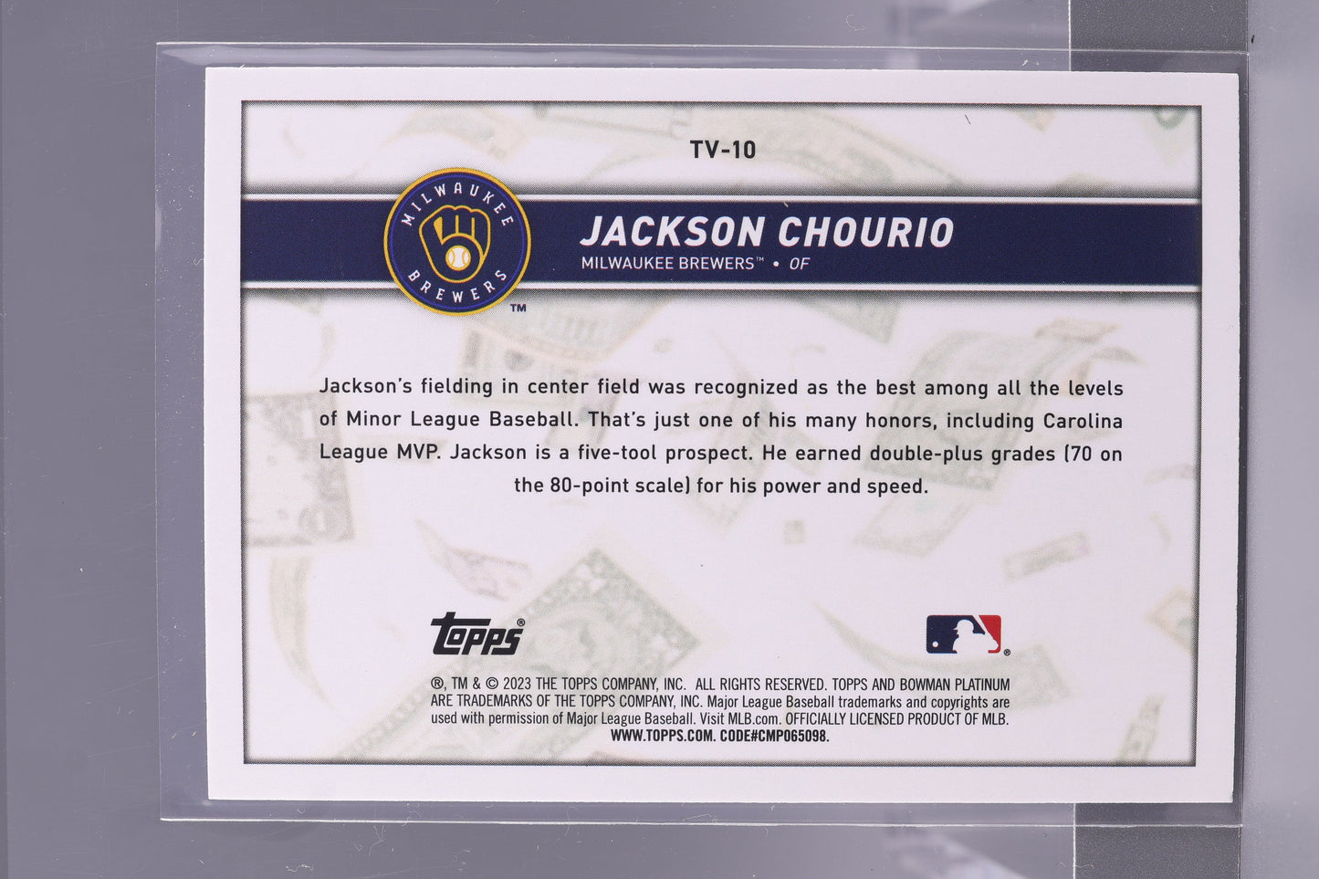 Jackson Chourio 2023 Bowman Platinum Treasures in the Vault  #TV-10        Milwaukee Brewers