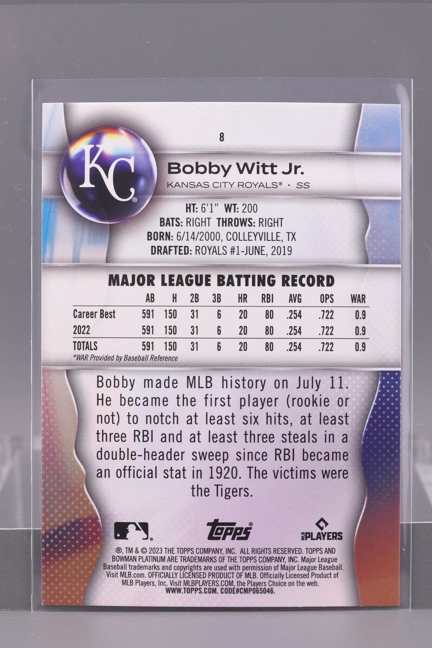 Bobby Witt Jr. 2023 Bowman Platinum  #8        Kansas City Royals