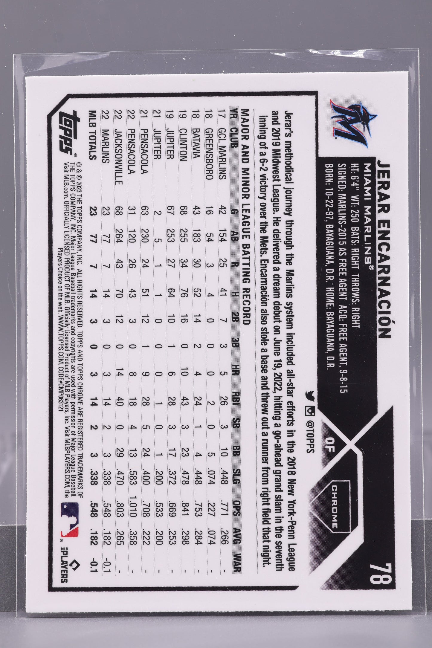 Jerar Encarnación 2023 Topps Chrome #78         Miami Marlins