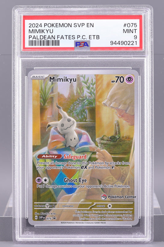 Mimikyu 2024 Paldean Fates Pokemon Center ETB  #75    PSA 9   Black Star Promo