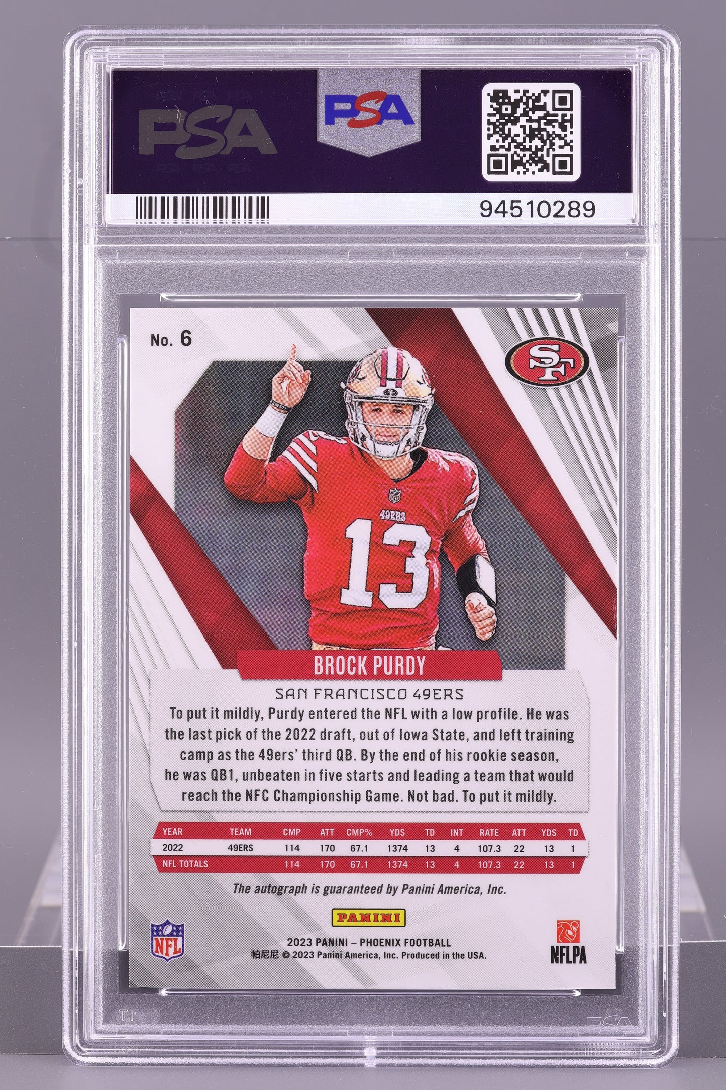 Brock Purdy 2023 Panini Phoenix Autographs Silver  #6    PSA 10/Auto 10  San Francisco 49ers