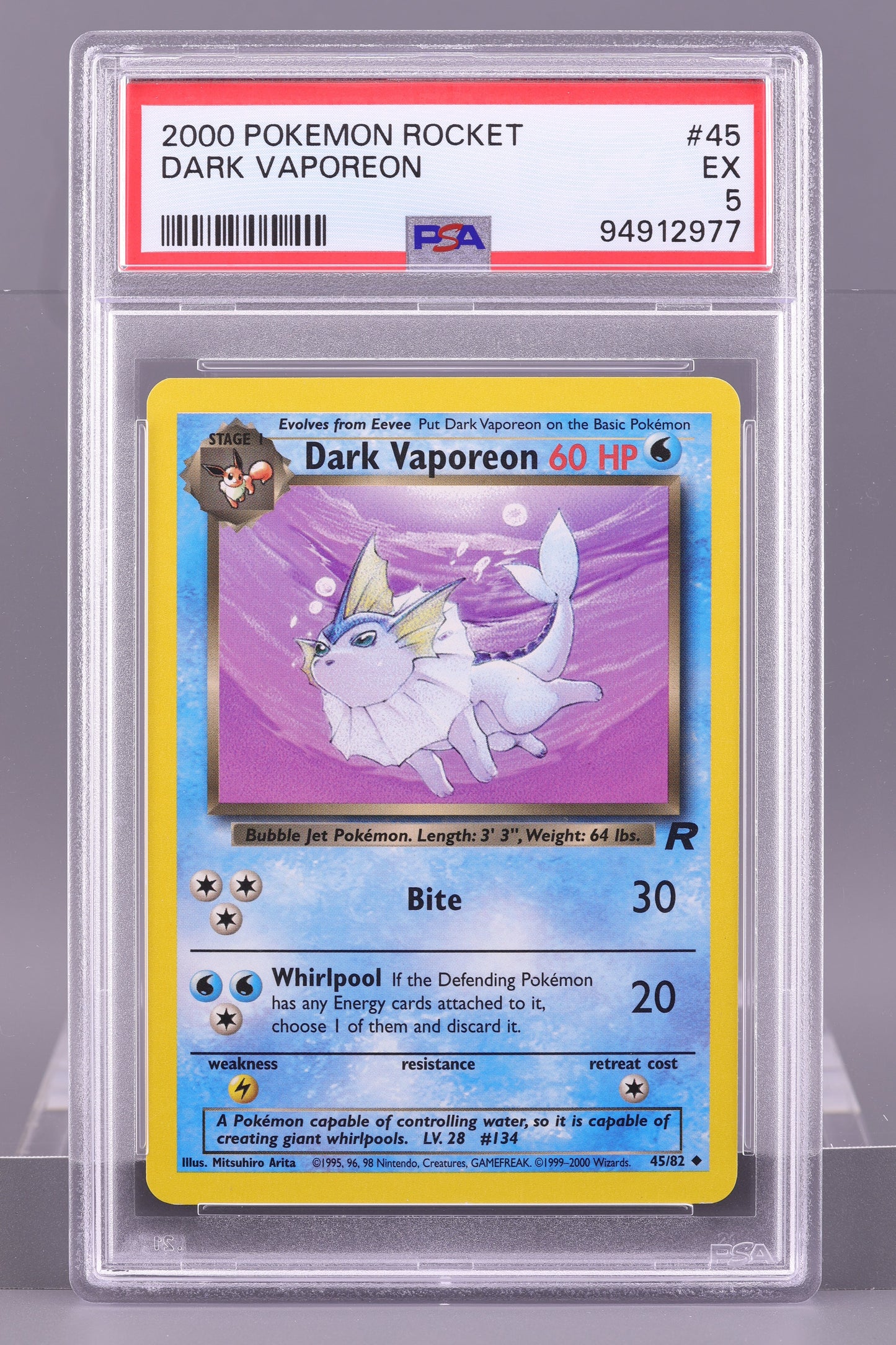 Dark Vaporeon 2000  Team Rocket  #45    PSA 5