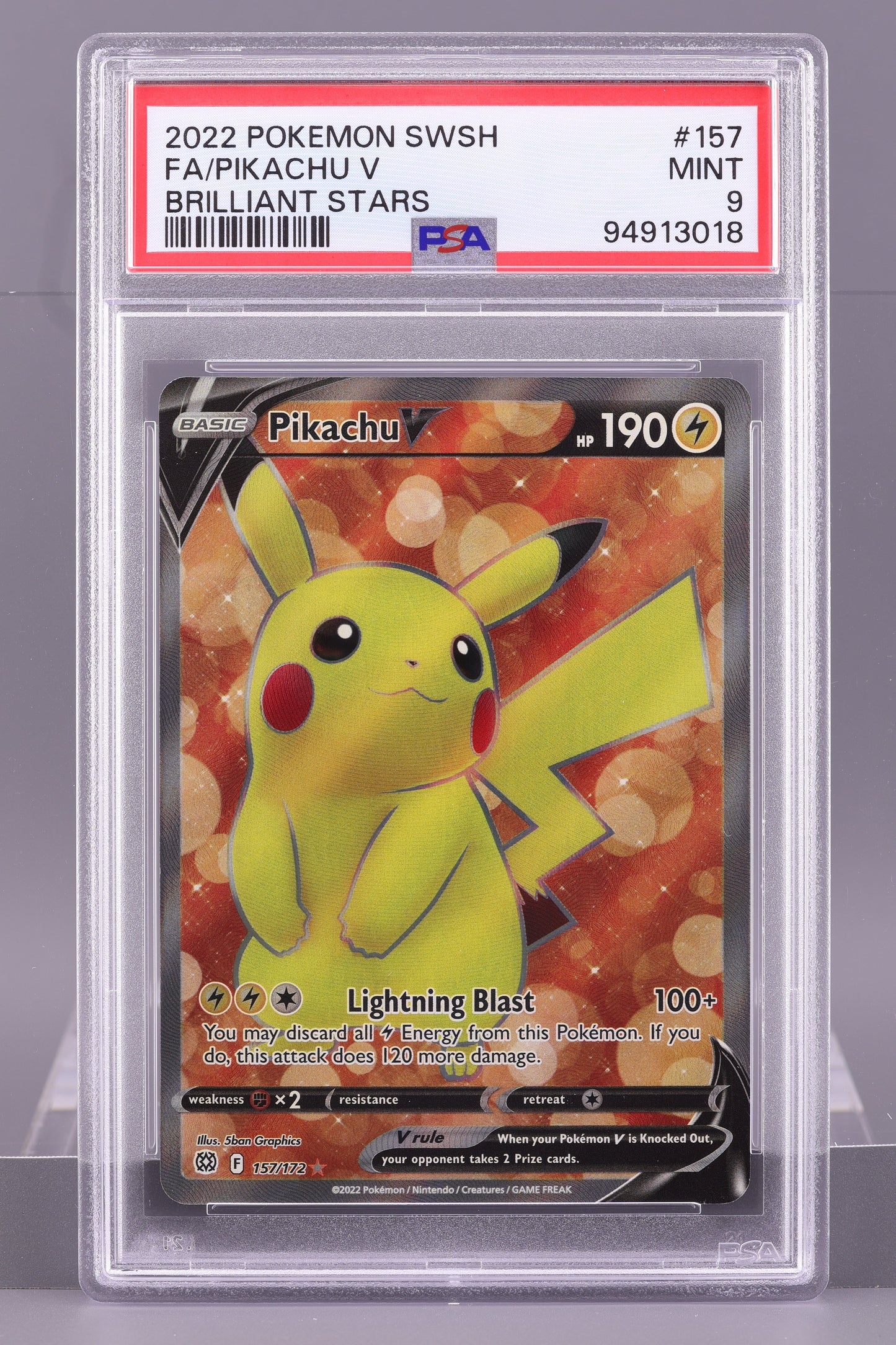 Pikachu V 2022 Sword & Shield Brilliant Stars #157    PSA 9   Full Art