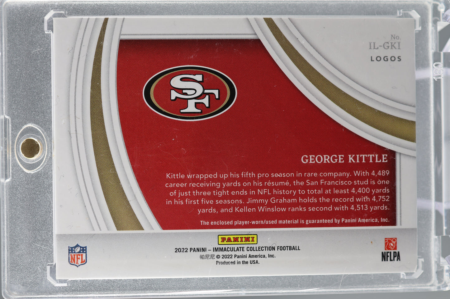 George Kittle 2022 Panini Immaculate #IL-GKI Logos Nike Swoosh Patch /10 San Francisco 49ers