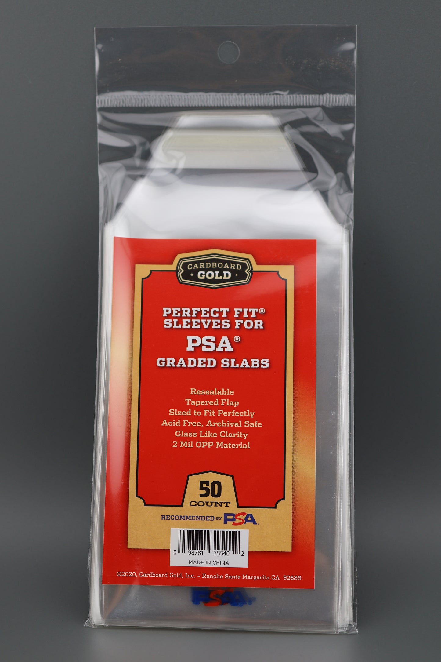 200 Perfect Fit Sleeves for PSA Graded Slabs WITH PSA LOGO (4-pack bundle) (Cardboard Gold)