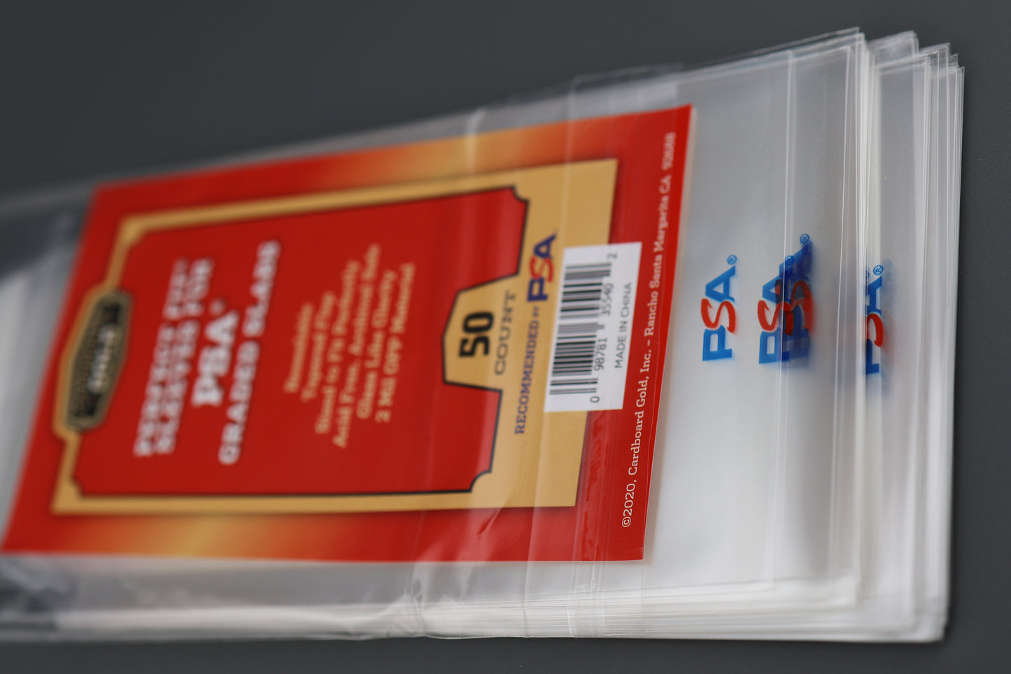 200 Perfect Fit Sleeves for PSA Graded Slabs WITH PSA LOGO (4-pack bundle) (Cardboard Gold)