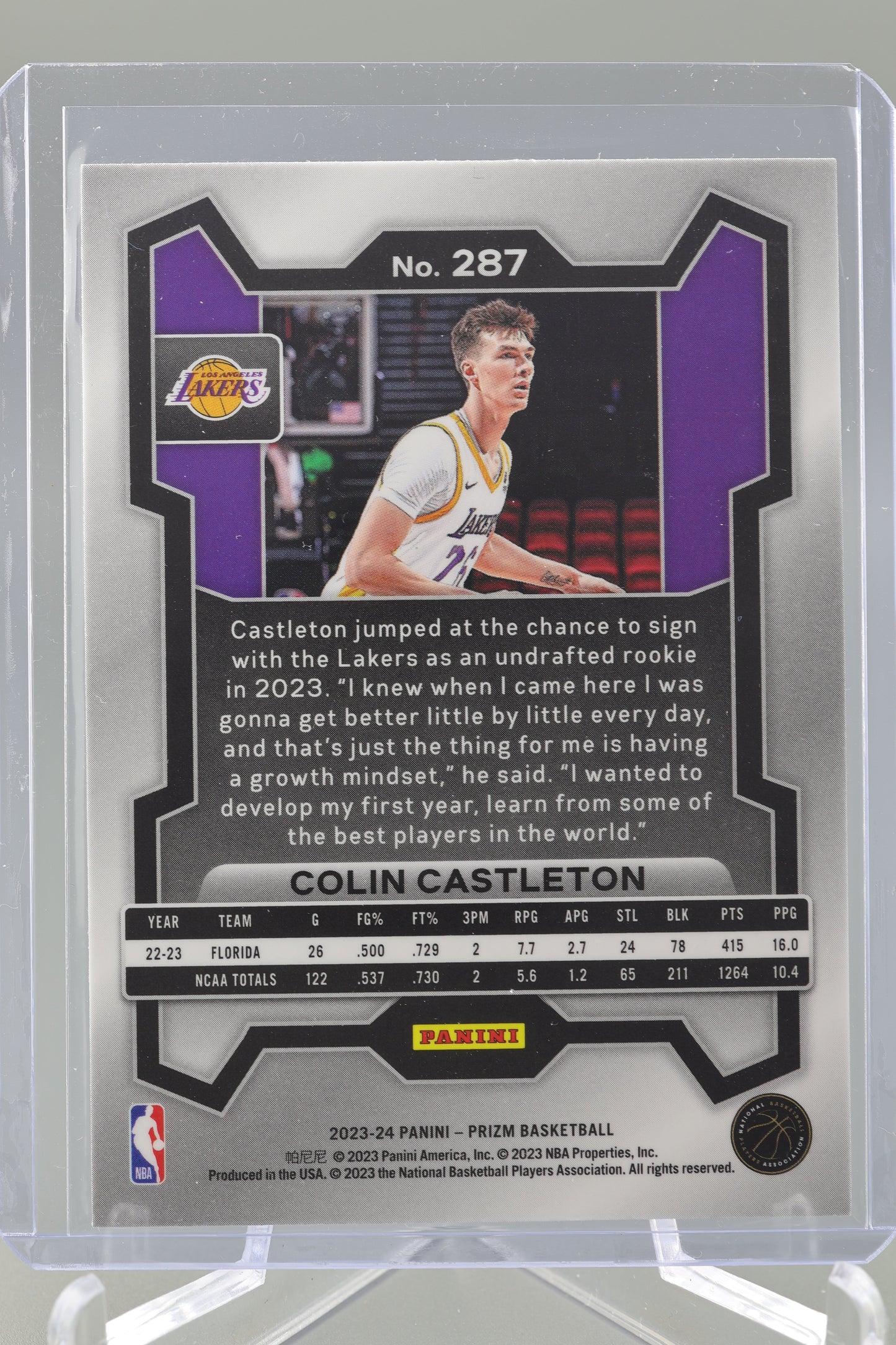 Colin Castleton 2023-24 Prizm #287 Base Rookie Card RC Los Angeles Lakers