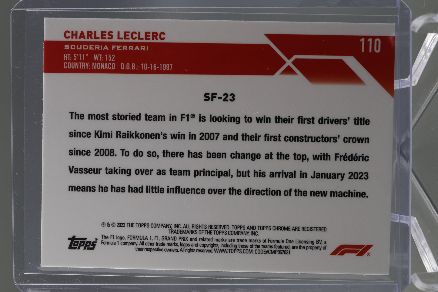 Charles Leclerc 2023 Topps Chrome Formula 1 #110 Base Car Scuderia Ferrari