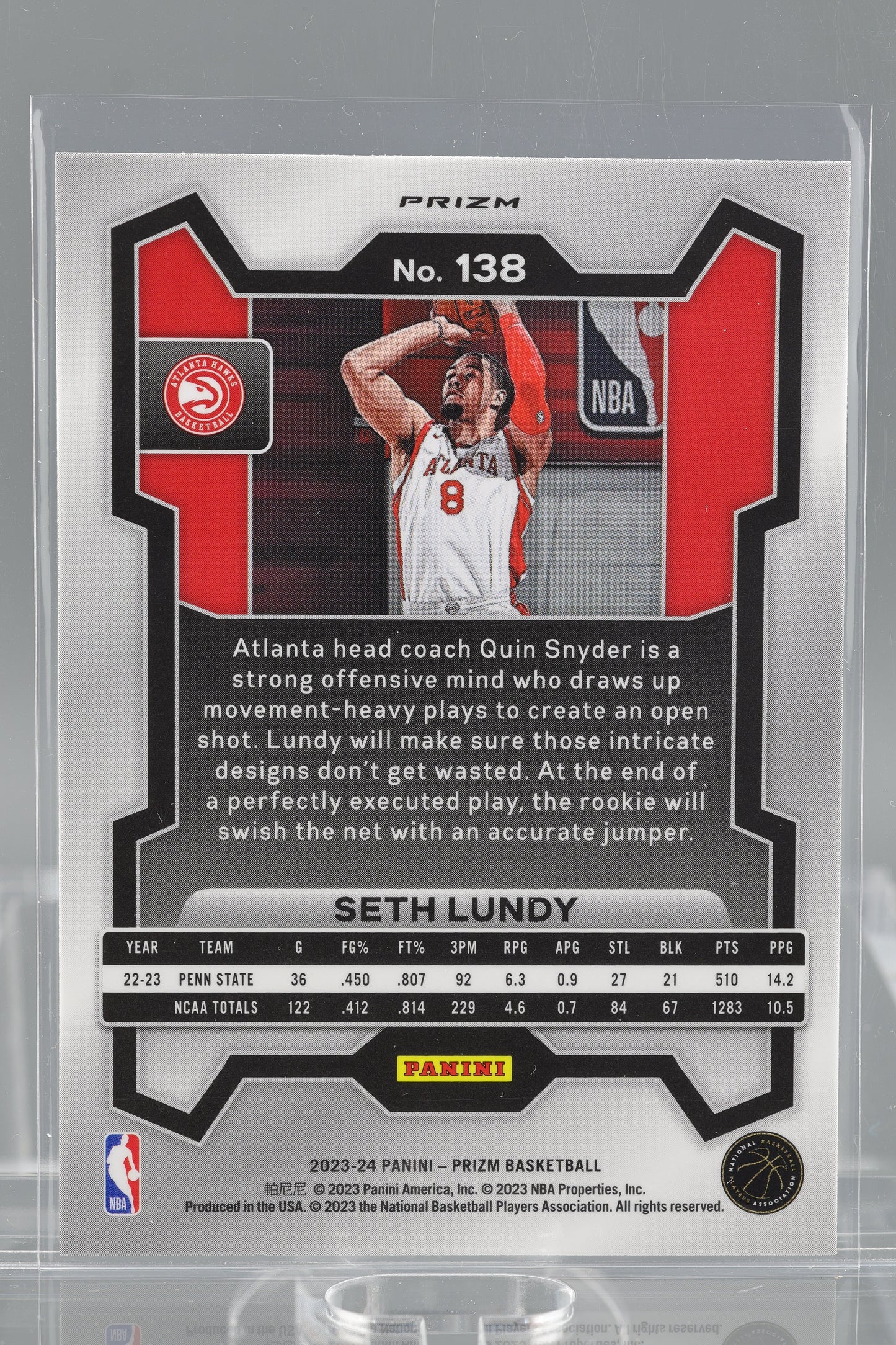 Seth Lundy 2023-24 Panini Prizm Silver  #138       Rookie Card RC Atlanta Hawks