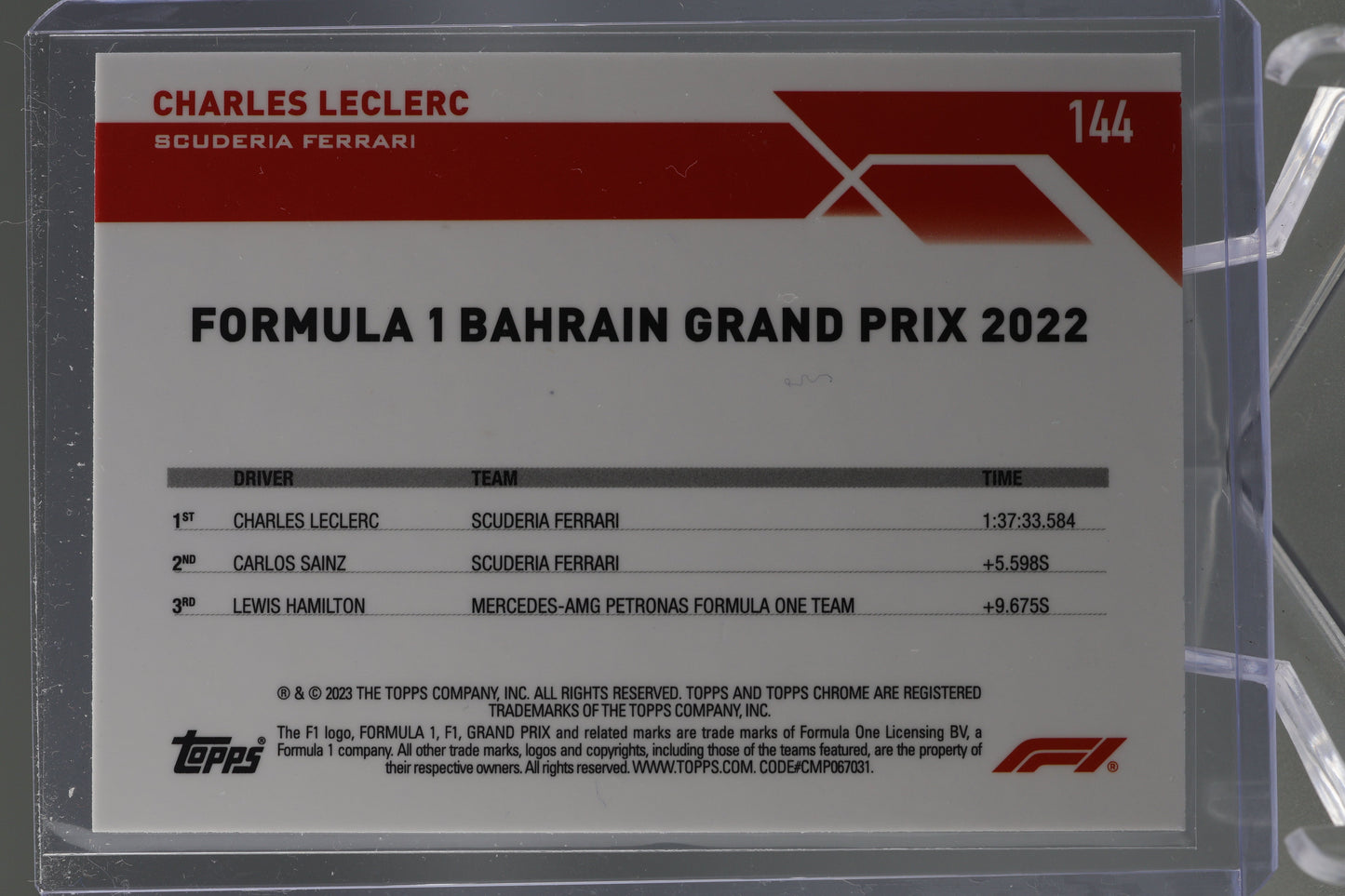 Charles Leclerc 2023 Topps Chrome F1 #144 GP Winner Bahrain 2022 Purple SP /399