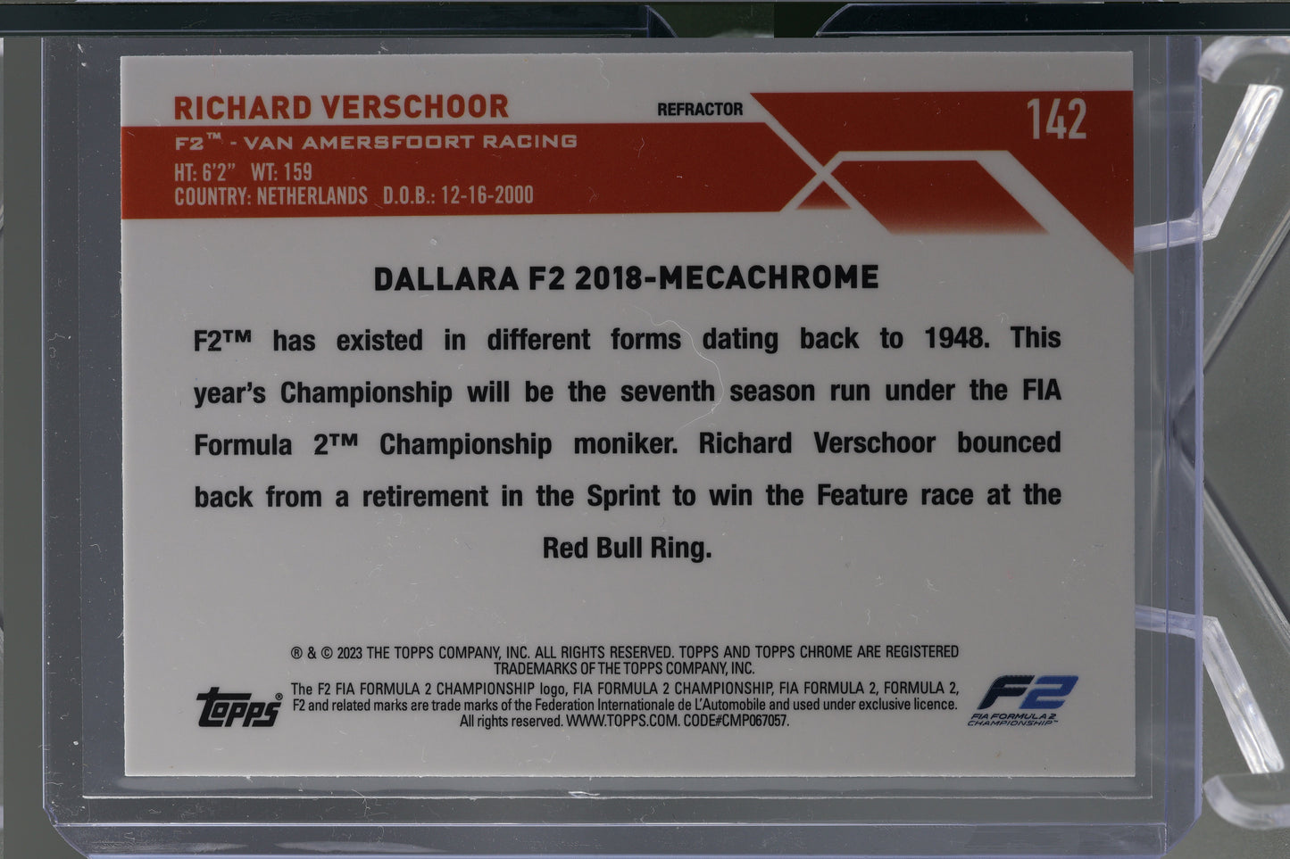 Richard Verschoor 2023 Topps Chrome Formula 1  #142 Race Car