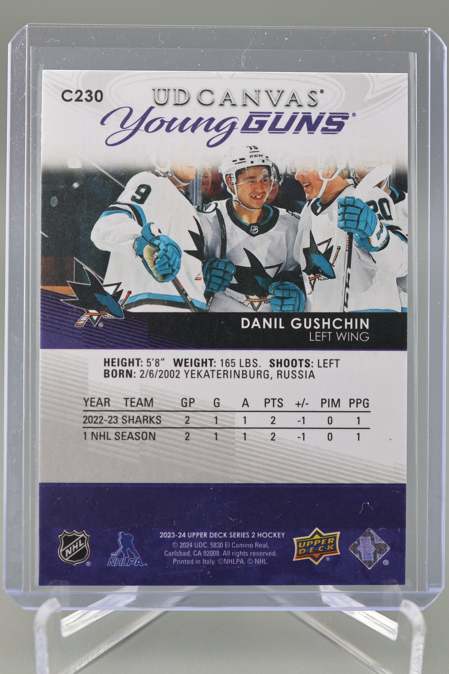 Danil Gushchin 2023-24 Upper Deck Series 2 #C230 Young Guns UD Canvas RC Sharks
