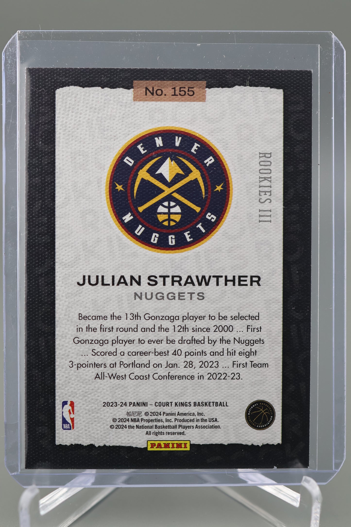 Julian Strawther 2023-24 Court Kings #155 Rookies III RC Rookie Denver Nuggets
