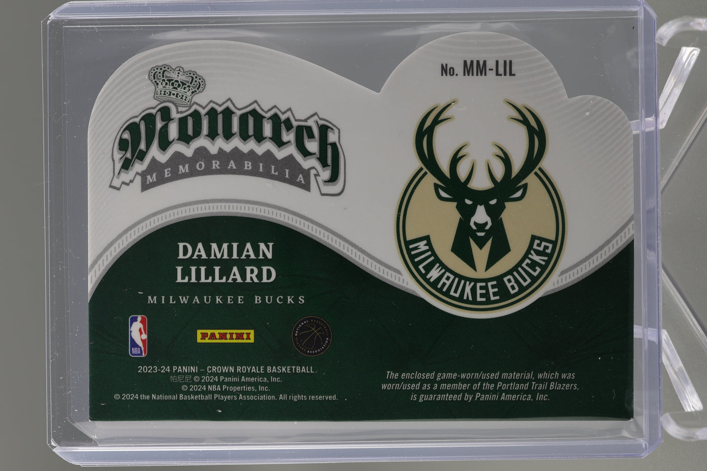 Damian Lillard 2023-24 Crown Royale #MMLIL Monarch Memorabilia Milwaukee Bucks