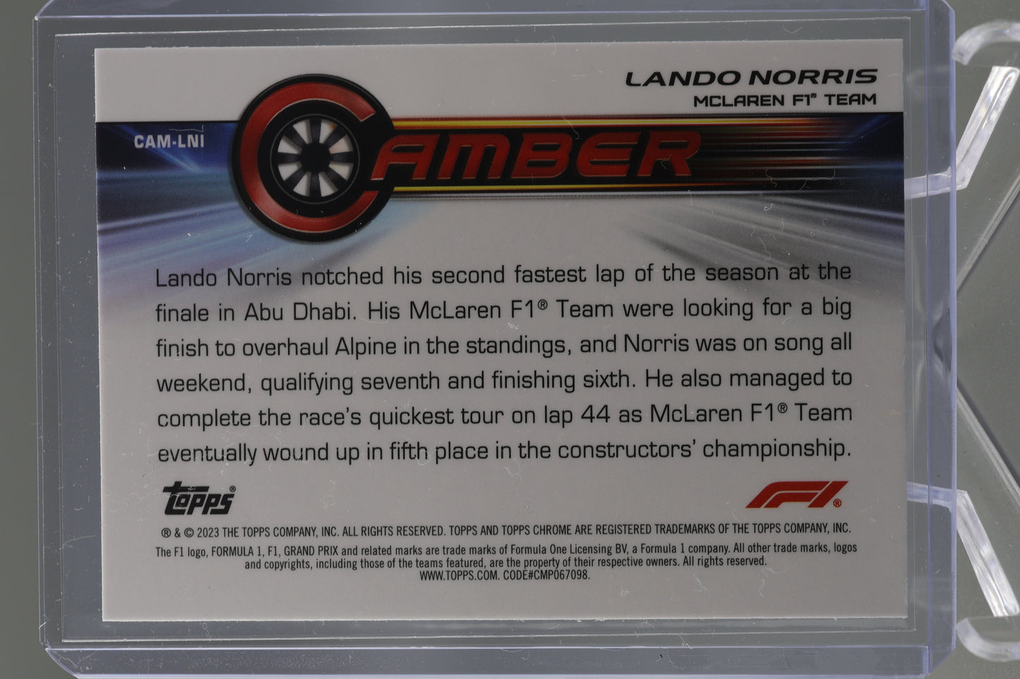 Lando Norris 2023 Topps Chrome Formula 1 #CAM-LNI Camber McLaren F1 Team