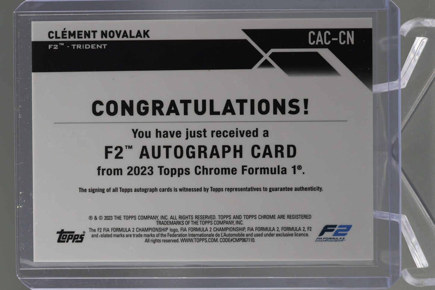 Clément Novalak 2023 Topps Chrome Formula 1 #CAC-CN Autograph Trident F2