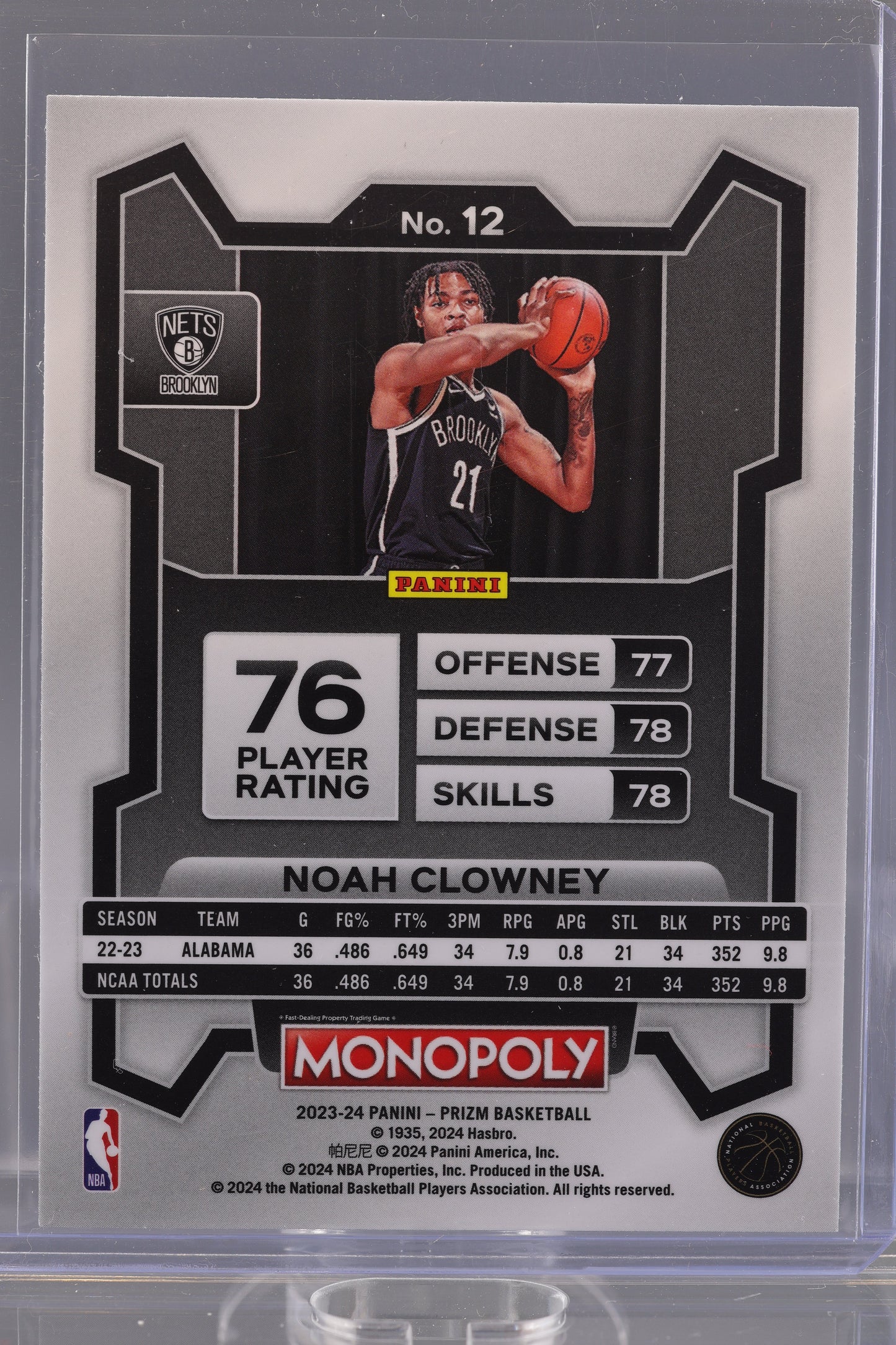Noah Clowney 2023 Panini Prizm Monopoly  #12      Rookie Card RC Brooklyn Nets
