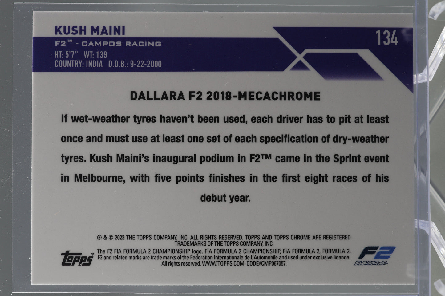 Kush Maini 2023 Topps Chrome Formula 1  #134 RACECAR       Campos Racing F2
