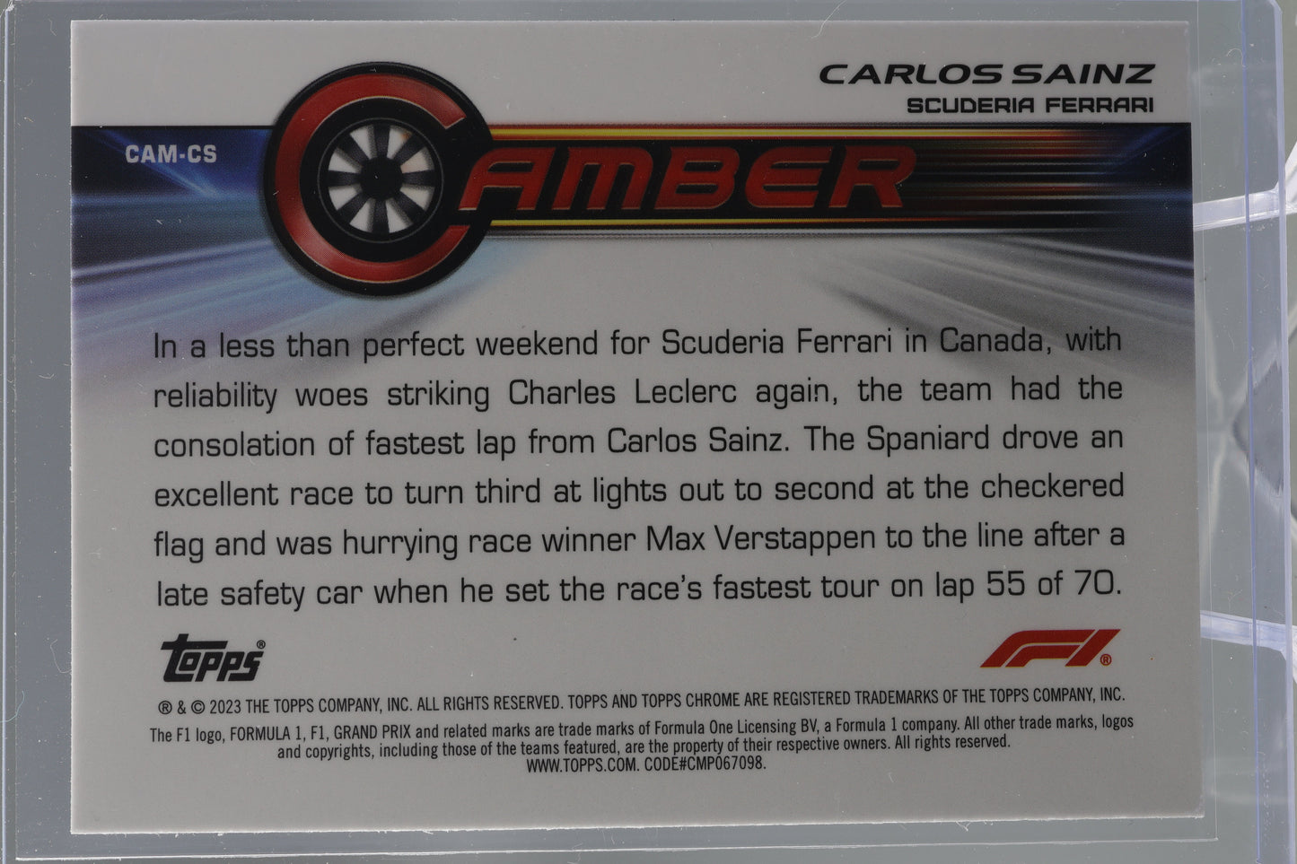 Carlos Sainz 2023 Topps Chrome Formula 1 #CAM-CS CAMBER Scuderia Ferrari