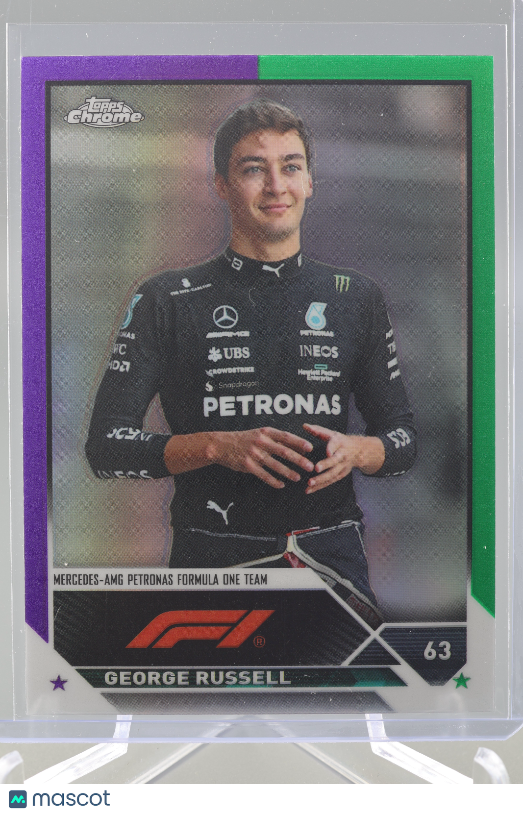 George Russell 2023 Topps Chrome Formula 1 #15 PURPLE GREEN REFRACTOR Mercedes